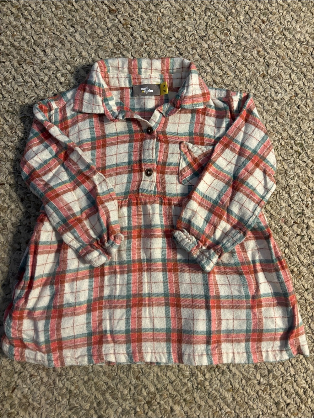 Rumi and Ryder Girl’s Plaid Flannel Button-Front Shirt Dress, Size 2